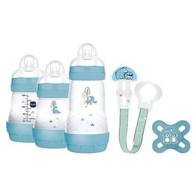 Afbeelding van MAM Welcome To The World Cadeauset met 3 Easy Start anti koliek flesjes, Nano fopspeen, Clip It! &amp; Cover, fopspeenhoes, lichtblauw
