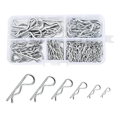 Afbeelding van 100 stuks splinten veerstekkers 2 mm, R clips splint assortiment verzinkt, veersplinten zekeringssplinten set met assortimentsdoos, koolstofstaal, hitch pin voor auto&#039;s, monteurs, 6 maten