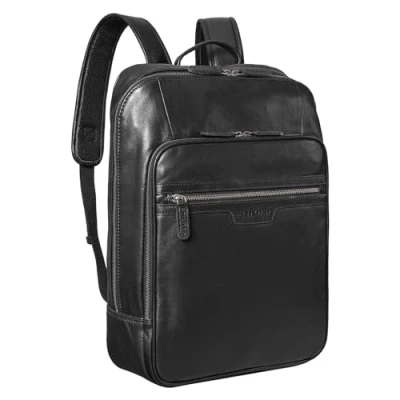 Afbeelding van STILORD &#039;Malik&#039; Werk Rugzak Leer voor 15,6 inch Laptops Lederen Office Backpack Grote Vintage Business Kantoortassen XL in Echt Leder, Kleur:zwart