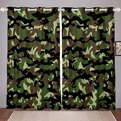Afbeelding van LKCD Verduisteringsgordijn, Camouflage Legergroen 300X270Cm Zeer Zacht, Massief Thermisch Geïsoleerde Ring, Top Decoratief Verduisterend Gordijn Met Doorvoertules Voor Woonkamer, Slaapkamer