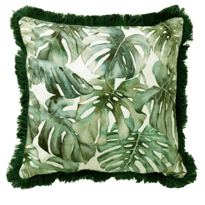 Afbeelding van Dutch Decor FAUNA Kussenhoes velvet 45x45 cm Chive groen botanisch franjes
