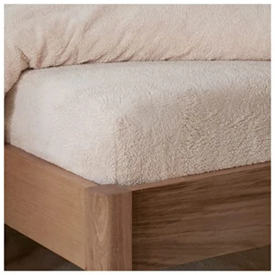 Afbeelding van Sleepdown Teddy Fleece Effen Thermisch Warm Gezellig Super Zacht Beddengoed Natuurlijk Eenpersoons Hoeslaken