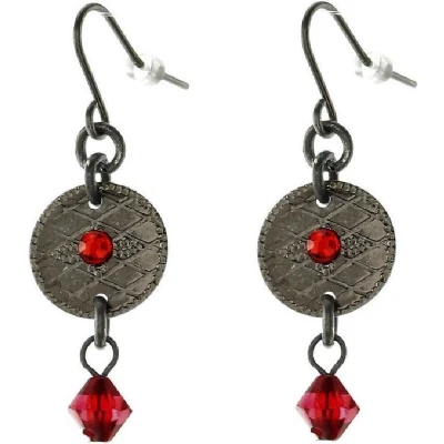 Afbeelding van Behave Vintage oorhangers oud zilver kleur met rood kraaltje