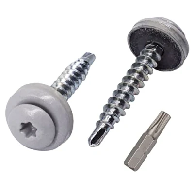 Afbeelding van (Pack van 30 stuks) Metalen dakbedekking Torx schroeven, 4,8 x 35 mm geschilderde zelfborende schroeven met EPDM ringen, plaatschroef (30, wit aluminium RAL 9006)