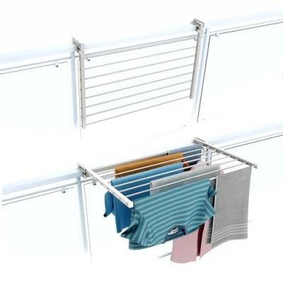 Afbeelding van foxydry Droogrek voor balkon, inklapbaar, buitenleuning, duurzaam, van roestvrij staal en aluminium, duo, terrassen, balkons balustrades, lengte 82 cm (wit, cm)