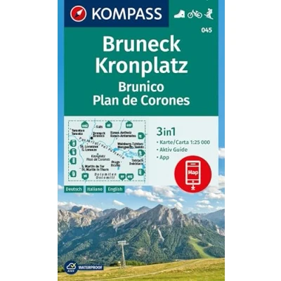 Afbeelding van 045 bruneck kronplatz brunico plan de corones: 3in1 Wanderkarte mit Aktiv Guide inklusive Karte zur offline Verwendung in der KOMPASS App. Fahrradfahren. Skitouren.