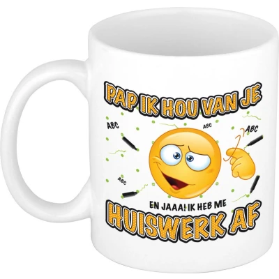 Afbeelding van Bellatio Decorations Cadeau mok/beker huiswerk wit 300 ml Vaderdag / verjaardag feest mokken