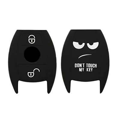 Afbeelding van kwmobile Autosleutel hoesje geschikt voor Mercedes Benz 2 knops (alleen Keyless Go) behuizing in wit / zwart Don&#039;t Touch My Key design