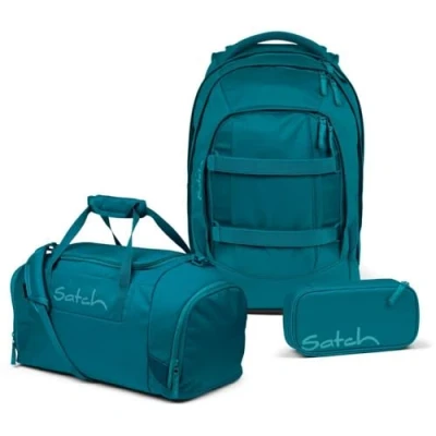 Afbeelding van satch Pack schoolrugzak set 3 delig incl. pennenetui en sporttas, Deep Petrol, Eén maat, klassiek