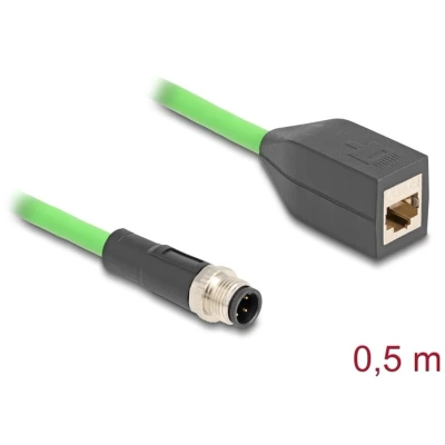 Afbeelding van Delock M12 Kabel D kodiert 4 Pin Stecker zu RJ45 Buchse PUR (TPU) 0,5
