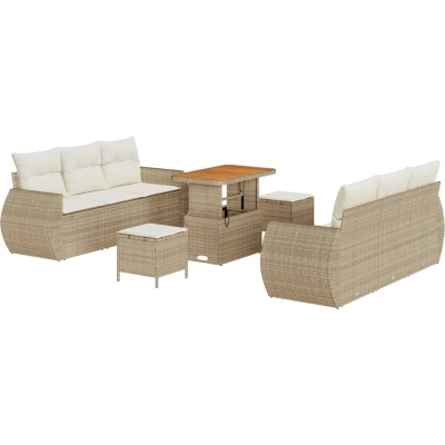 Afbeelding van vidaXL 9 delige tuinmeubelset met kussens Beige Poly Rattan Acacia
