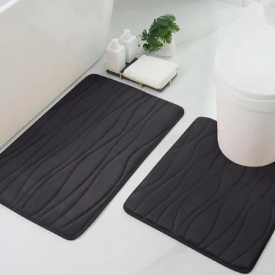 Afbeelding van Homaxy Badmatset, 2 delig, traagschuim, wc mat met uitsparing, absorberend, antislip, wasbaar, zwart