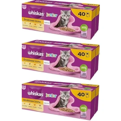 Afbeelding van Whiskas Junior gevogelte selectie in gelei, 120 portiezakken à 85 g (3 pack) hoogwaardig nat kattenvoer, voor groeiende katten