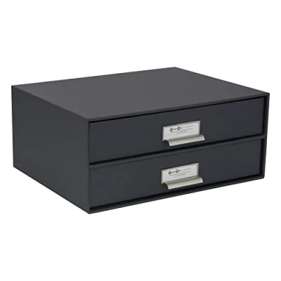 Afbeelding van Bigso Box of Sweden BIRGER Ladebox voor documenten en kantoorbenodigdheden, bureau organizer met 2 laden, opbergsysteem van vezelplaat papier, donkergrijs