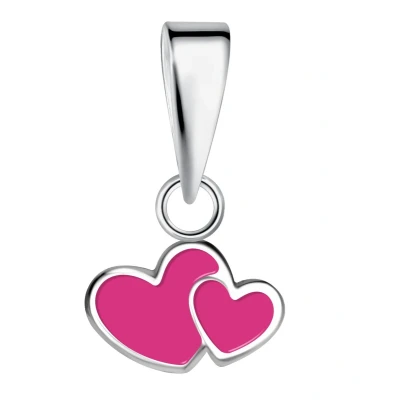 Afbeelding van JoyS Zilveren hartje hanger roze 2 hartjes zonder ketting sterling zilver 925