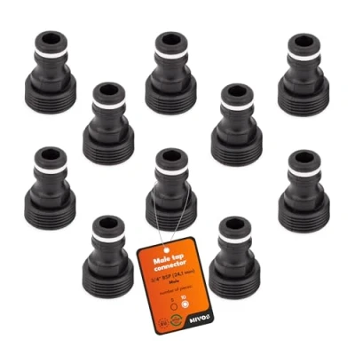 Afbeelding van MIVOS Kraanverbinders, aansluiting voor kranen met 3/4 inch BSP (24,1 mm) binnendraad, kraanadapter snelkoppeling tuinslang, gemaakt van 90% gerecycled kunststof, 10 stuks