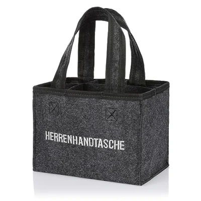 Afbeelding van Nordstern Herenhandtas vilten flessentas trendy bierdrager voor 6 flessen grijs met scheidingswanden opvouwbaar 20x13x15 cm, grijs, cm