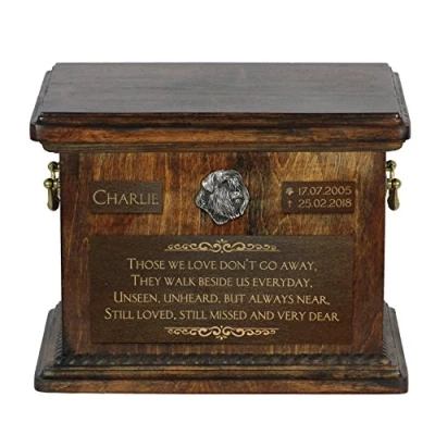 Afbeelding van Art Dog Pet Memorial Urn Handgemaakt koud gegoten bronzen portret op berkenbasis Gepersonaliseerde hondencrematiedoos 8,3x11,4x8,7 Bouvier