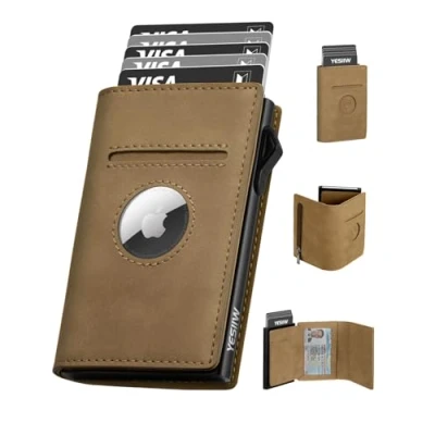 Afbeelding van YESIIW Heren portefeuilles, slanke kaarthouder portemonnee, pop up creditcardhouders voor mannen, RFID blokkeerbare kaarthouder, B01 bruin
