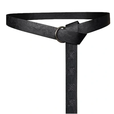 Afbeelding van HiiFeuer Middeleeuwse Reliëf PU Lederen O ring Riem, Retro Renaissance Ridder Riem(Zwart A)
