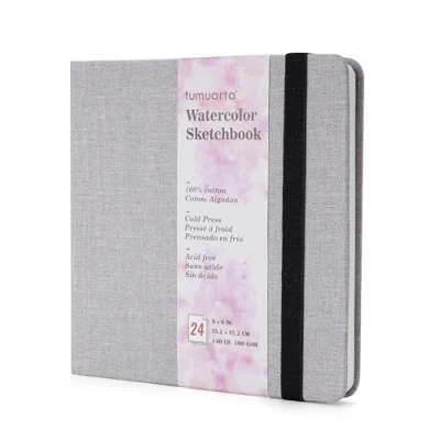 Afbeelding van tumuarta aquarel schetsboek, 15 x cm, 300 g/m², 100% katoenpapier, koudgeperst, 24 vellen, 48 pagina&#039;s, journal voor gebruik als reisketsboek en mixed media notitieblok (grijs)