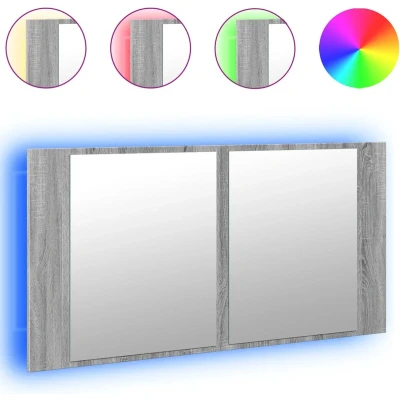 Afbeelding van vidaXL Badkamerkast met spiegel en LED 90x12x45 cm acryl grijs sonoma