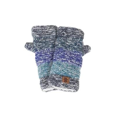 Afbeelding van Vrouwen Wol/Mohair Handwarmers Fleece Gevoerd Handgebreid Neutraal Blauw One Size Handgemaakte Extra Warm Pachamama Fair Trade