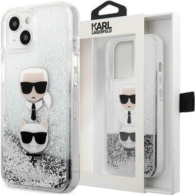 Afbeelding van Karl Lagerfeld KLHCP13SKICCGLS iPhone 13 mini 5.4 zilver/zilver hardcase Liquid Glitter Karl&amp;Choupette Head