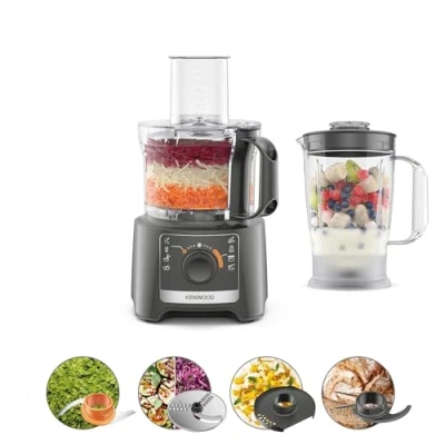 Afbeelding van Kenwood Multipro Compact FDP31.170GY, model 2023, keukenmachine met 2 verwerkingssnelheden en puls inbegrepen, mixer 2,1 l, kom voor fijnmalen, raspen kneden, 800 W