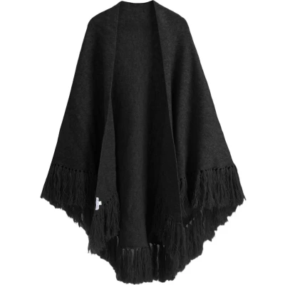 Afbeelding van Emilie scarves omslagdoek knitwear cape met franjes poncho zwart