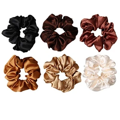 Afbeelding van nuoshen 6 stuks haarelastiekjes, satijnen elastische zachte haarbanden, scrunchy haarbanden voor meisjes en dames