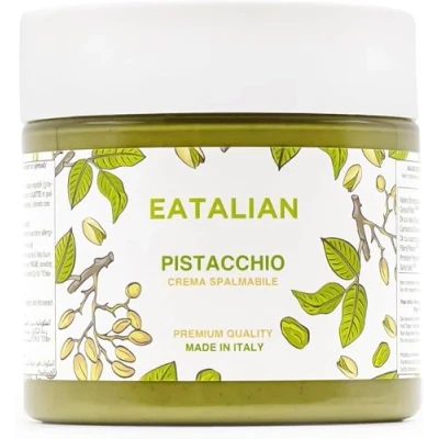 Afbeelding van EATALIAN by AMZ BETTER pistachepasta, smeerpasta met pistachenootjes, zoete en unieke smaak, ideaal voor op brood het versieren van taarten, 200 g, gemaakt in Italië