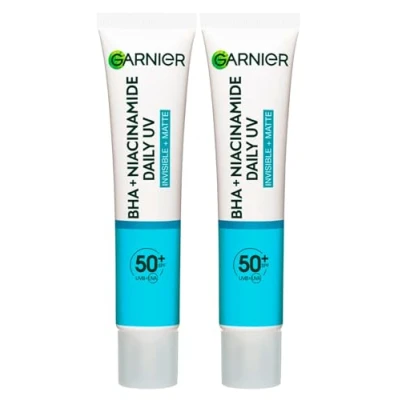 Afbeelding van Garnier PureActive Anti Imperfecties UV Dagelijks Matterende Gezichtsvloeistof met BHA en Niacinamide SPF 50+ Zeer Hoge Bescherming 2 Flessen van 40ml