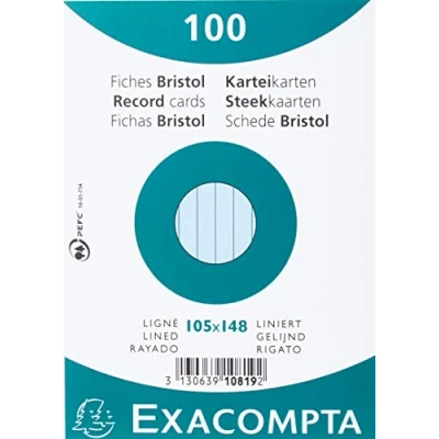 Afbeelding van Exacompta systeemkaart gelinieerd A6 blauw 100 stuks.