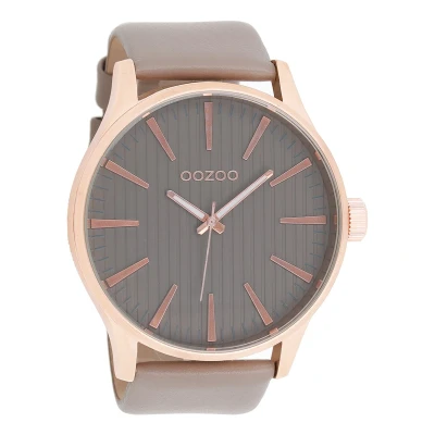 Afbeelding van OOZOO Timepieces Rosé goudkleurige horloge met taupe leren band C8562