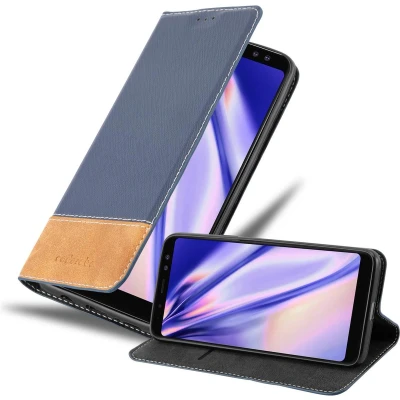 Afbeelding van Cadorabo Hoesje geschikt voor Samsung Galaxy A8 2018 in DONKERBLAUW BRUIN Beschermhoes met magnetische sluiting, standfunctie en kaartvakje Book Case Cover Etui