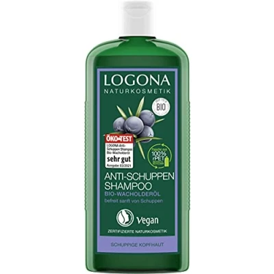 Afbeelding van LOGONA Naturkosmetik Anti roos shampoo voor natuurlijk gezond haar, geschikt schilferige hoofdhuid, haarshampoo met veganistische formule van biologische jeneverbesolie, 1 x 250 ml