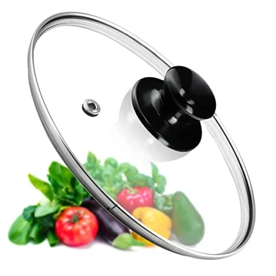 Afbeelding van KADAX Pandeksel, universeel deksel van glas met glanzend zwarte handgreep, hittebestendig in verschillende maten, pannendeksel, glazen voor pot, pan (22 cm)