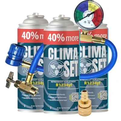 Afbeelding van ClimaSet R1234yf Vervangend gas voor koelmiddel airconditioning auto gasfles 3x235 g airconditioningslang manometer adapter HP/LP ECO