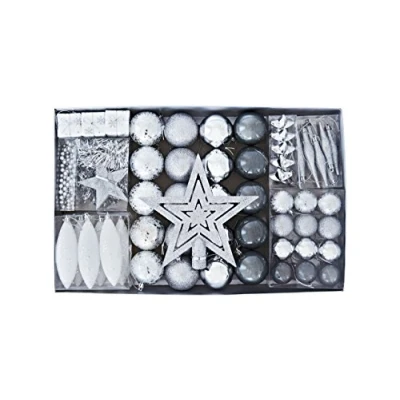 Afbeelding van HEITMANN DECO Kerstboomversiering zilver 60 delig set incl. boompunt, ballen, parelketting, slinger en sterren kunststof