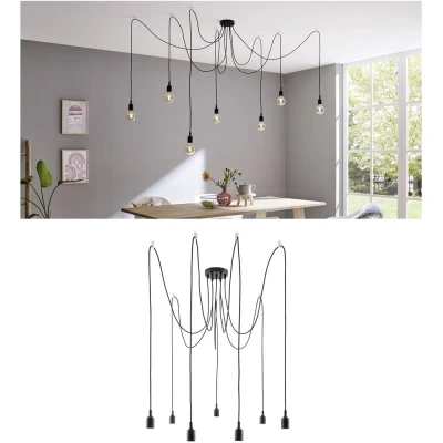 Afbeelding van Paulmann 50390 Neordic hanglamp Ketil 7 lamps spin max. 7x60 watt hangende lamp zwart plafondlamp siliconen, metaal verlichting E27
