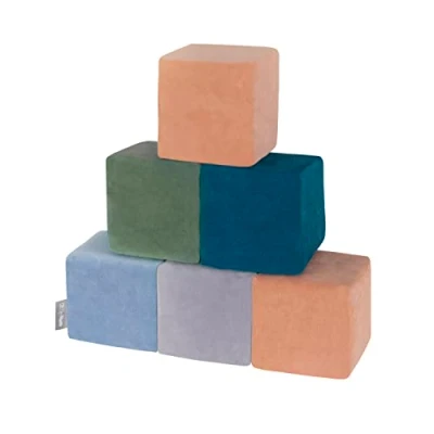 Afbeelding van KiddyMoon Schuim Blokjes Voor Baby Van Velours Zachte Blokken Speelgoed Montessori Met En Veel Plezier Kinderen, 6 Stuks, Blokken: Lagunetturquoise Bosgroen Woestijnroze Ijsblauw Berggrijs
