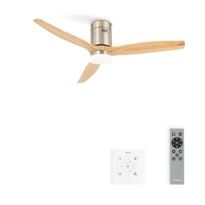 Afbeelding van CREATE Plafondventilator 40W silent Ø132 cm met litch Controller voor wandmontage + afstandsbediening Niquel Naturel hout WIND CALM