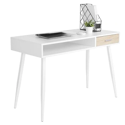 Afbeelding van WOLTU TS39ws Computertafel Bureautafel in MDF,Kantoortafel Werktafel met 1 lade en Open compartiment,Wit