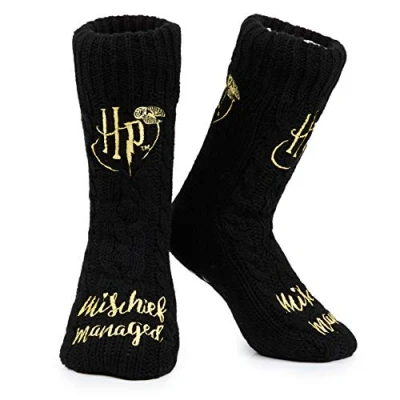 Afbeelding van Harry Potter sokken voor dames met zachte fleece en ABS antislip noppen (Zwart)