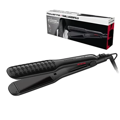 Afbeelding van Rowenta x Karl Lagerfeld Extra Liss SF411L haarspeld met keratine coating, toermalijn, led display, automatische uitschakeling, zwart, 9 cm 4,5