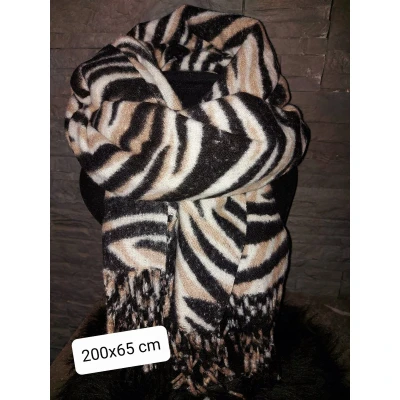 Afbeelding van Grove Sjaal met franjes in het Zwart, Beige