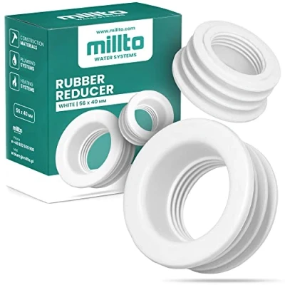 Afbeelding van Millto™ rubberen verloopstuk buisinzet Push Fit afvoerpijp manchet afdichtadapter 3 bar aansluiting Ø 56 x 40 mm wit