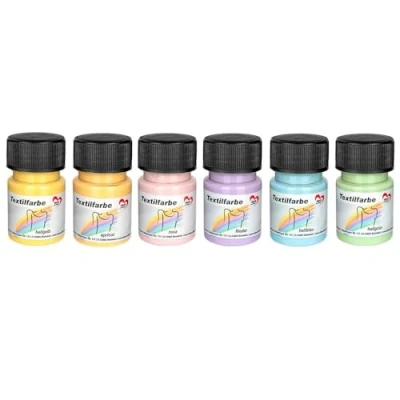 Afbeelding van Ideen mit Herz Textielverf, stofverfset, 6 x 30 ml, sterk gepigmenteerd, voor lichte en donkere stoffen, wasbaar, op waterbasis (pasteltinten)