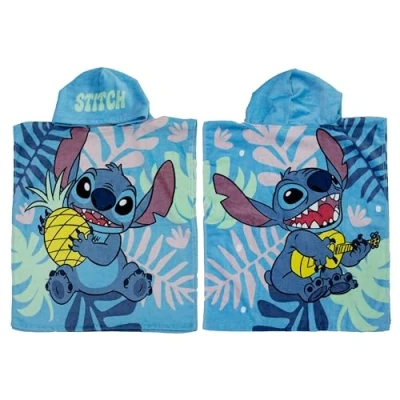Afbeelding van Officiële Disney Lilo en Stitch handdoek poncho met capuchon Super zacht gevoel, paradijs leuk ontwerp kinderen peuter zwemmen aankleedjas perfect voor thuis, bad strand, meerkleurig, 115 x 50